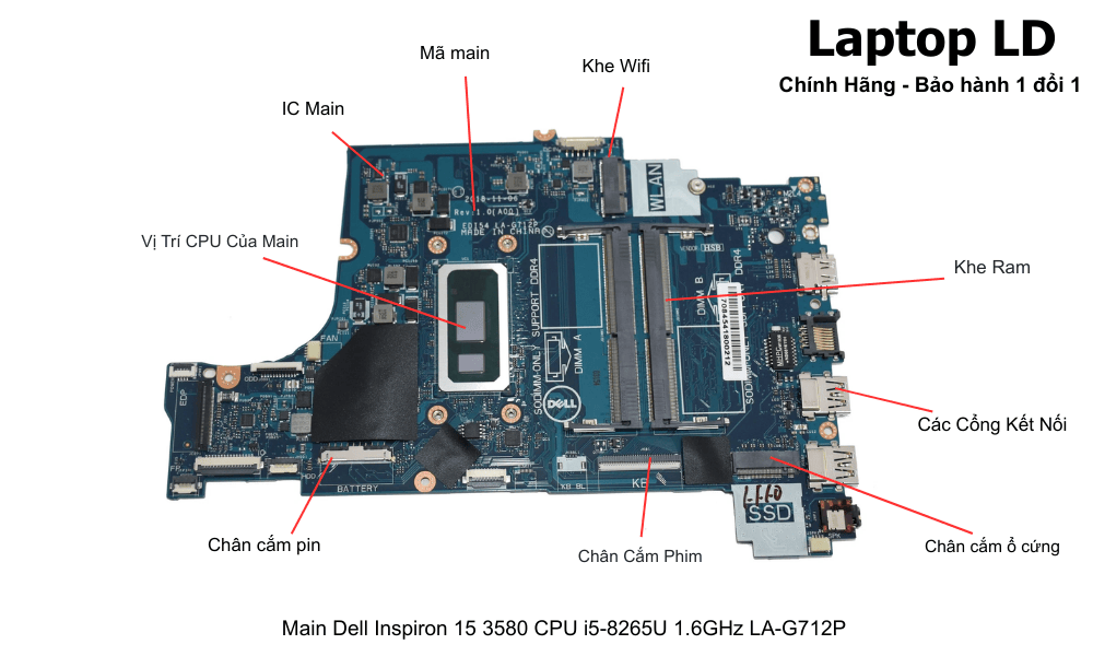 Main laptop Dell Inspiron 15 3580 i5-8265U chính hãng