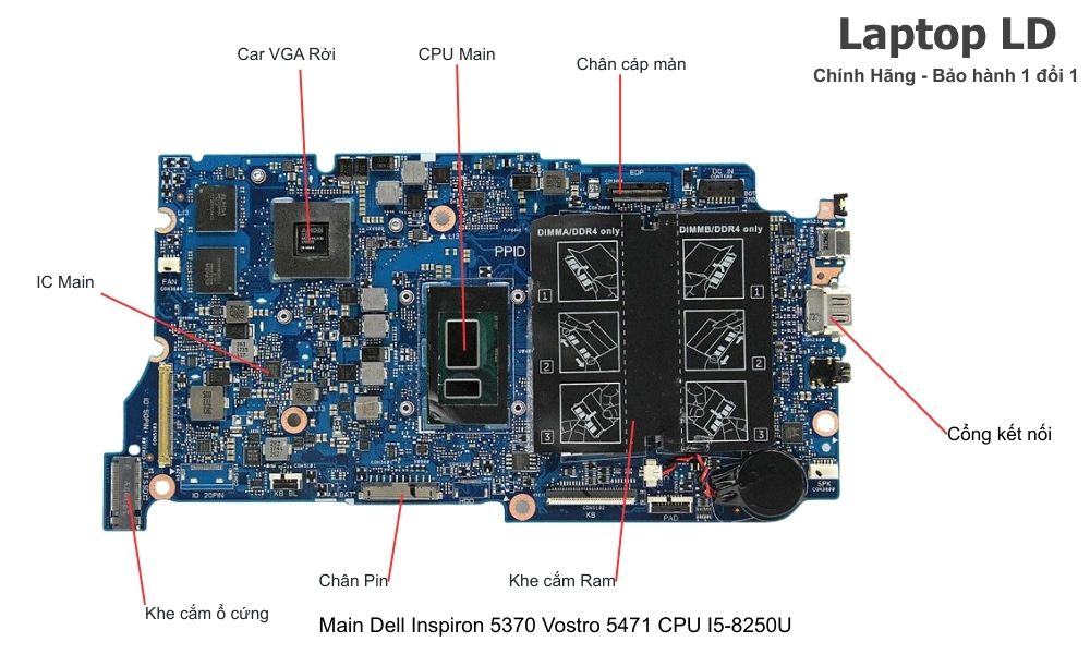 Main laptop Dell Inspiron 5370/Vostro 5471 CPU i5-8250U chính hãng, bảo hành 1 đổi 1