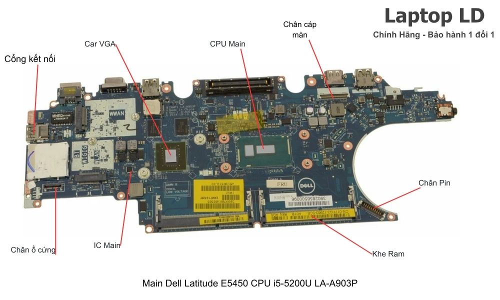 Main laptop Dell Latitude E5450 CPU i5-5200U mã LA-A901P chính hãng, bảo hành 1 đổi 1