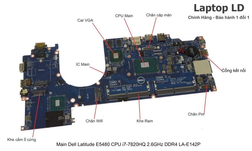 Main laptop Dell Latitude E5480 CPU i7-7820HQ 2.6GHz DDR4 mã LA-E141P/LA-E142P chính hãng, bảo hành 1 đổi 1