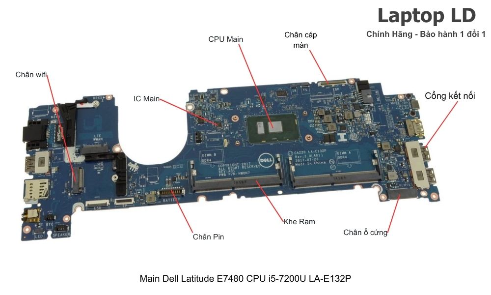 Main laptop Dell Latitude E7480 CPU i5-7200U mã LA-E132P chính hãng, bảo hành 1 đổi 1