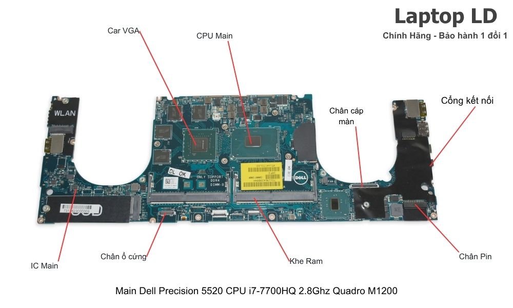 Main laptop Dell Precision 5520 CPU i7-7700HQ 2.8GHz Quadro M1200 chính hãng, bảo hành 1 đổi 1