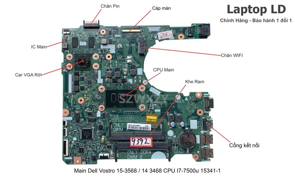 Main laptop Dell Vostro 15-3568/14-3468 CPU i7-7500U mã 15341-1 chính hãng, bảo hành 1 đổi 1