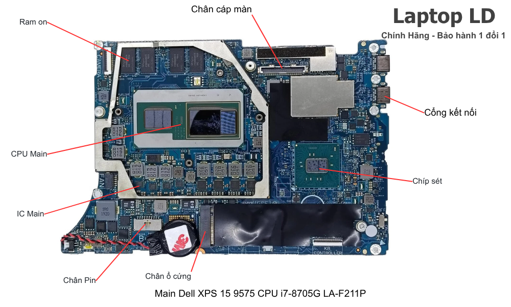 Main laptop Dell XPS 15 9575 CPU i7-8705G mã LA-F211P chính hãng, bảo hành 1 đổi 1