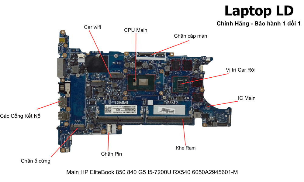 Main laptop HP EliteBook 850 840 G5 i5-7200U RX540 chính hãng