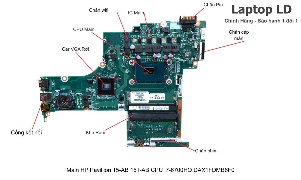 Main laptop HP Pavilion 15-ab/15t-ab CPU i7-6700HQ mã DAX1FDMB6F0 chính hãng, bảo hành 1 đổi 1