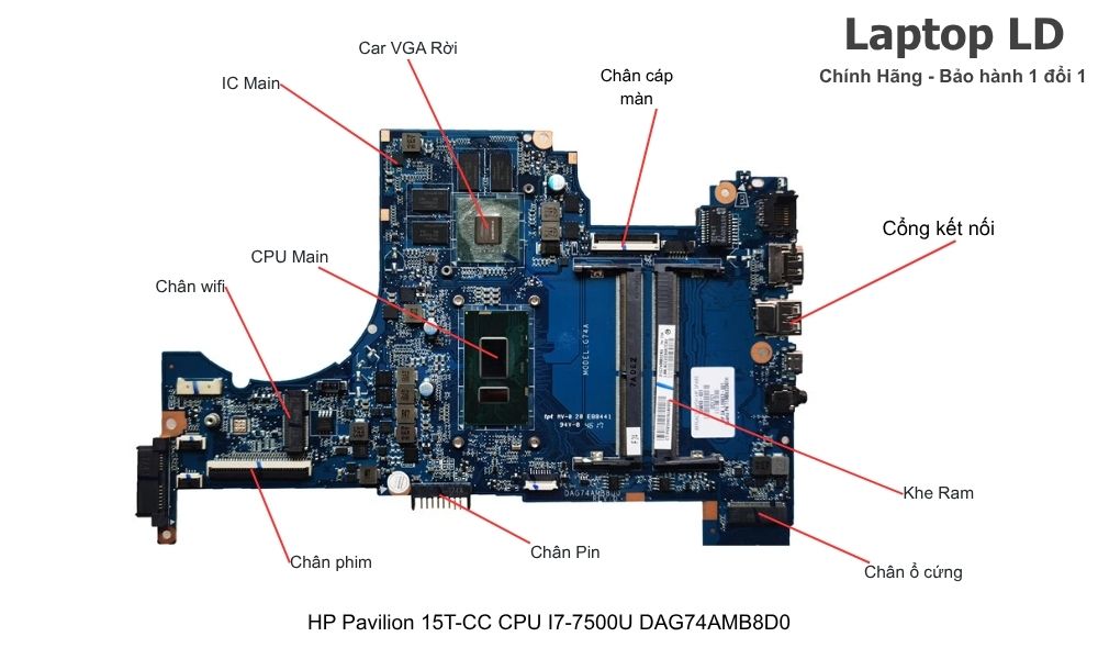 Main laptop HP Pavilion 15t-cc CPU i7-7500U mã DAG74AMB8D0 chính hãng, bảo hành 1 đổi 1