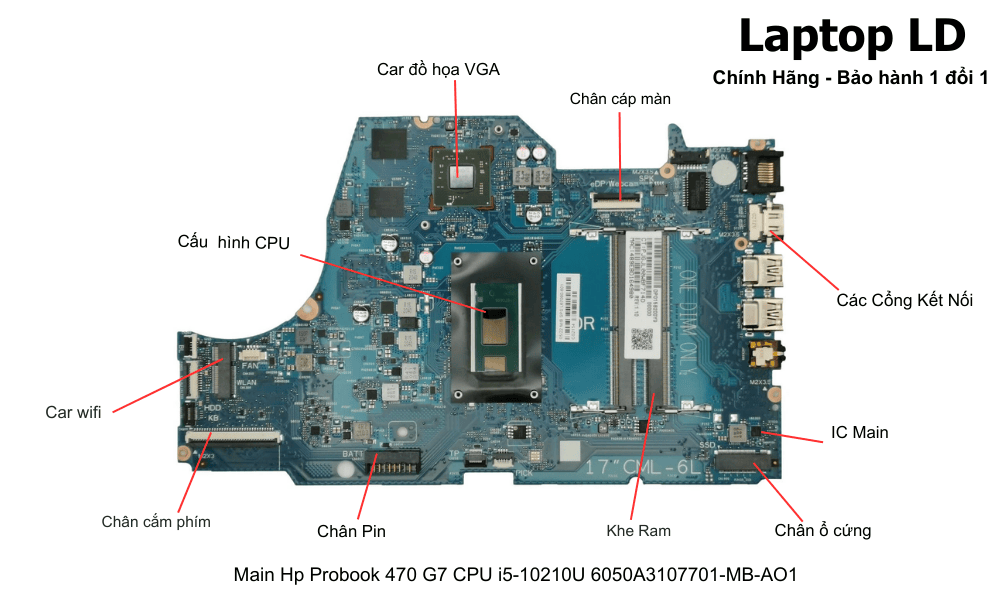 Main laptop HP ProBook 470 G7 i5-10210U 6050A3107701-MB-AO1 chính hãng