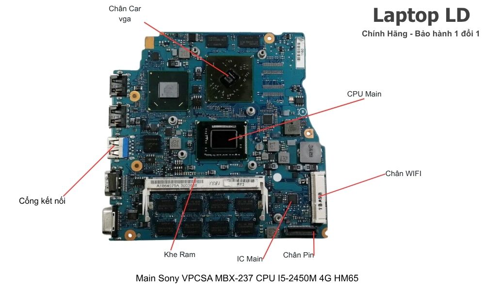 Main laptop Sony VPCSA MBX-237 CPU i5-2450M RAM 4GB chipset HM65 chính hãng, bảo hành 1 đổi 1