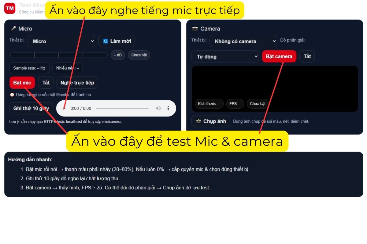Test camera và micro online Laptop LD