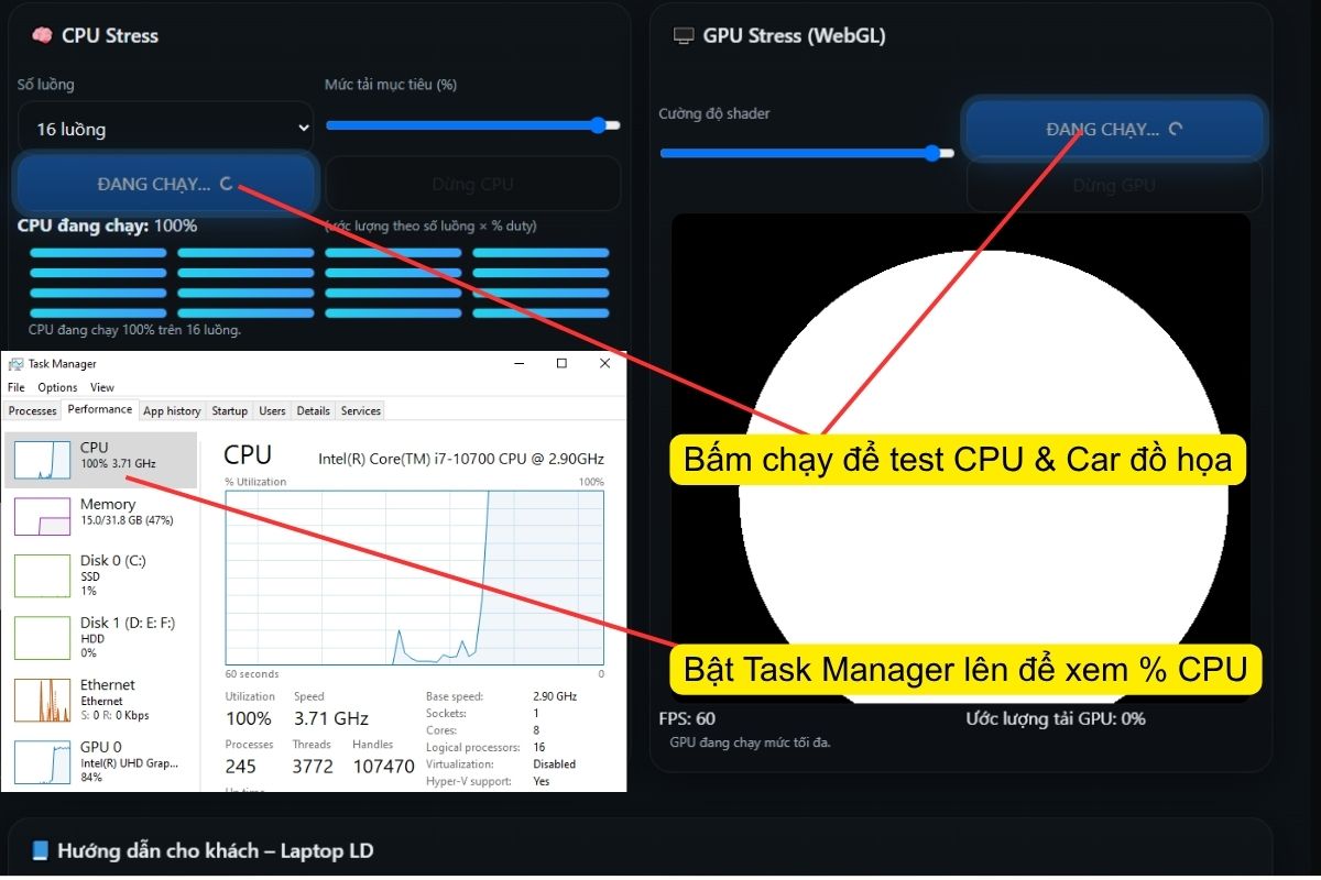 Test CPU & GPU online – đo tải, khung hình