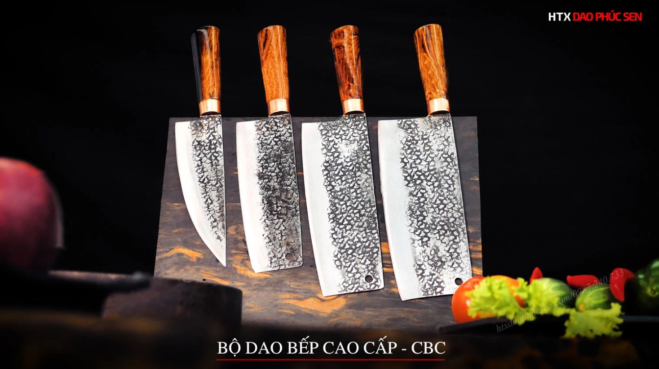 Bộ dao bếp cao cấp - Thép nhíp ô tô - Cán cẩm khâu đồng CBC