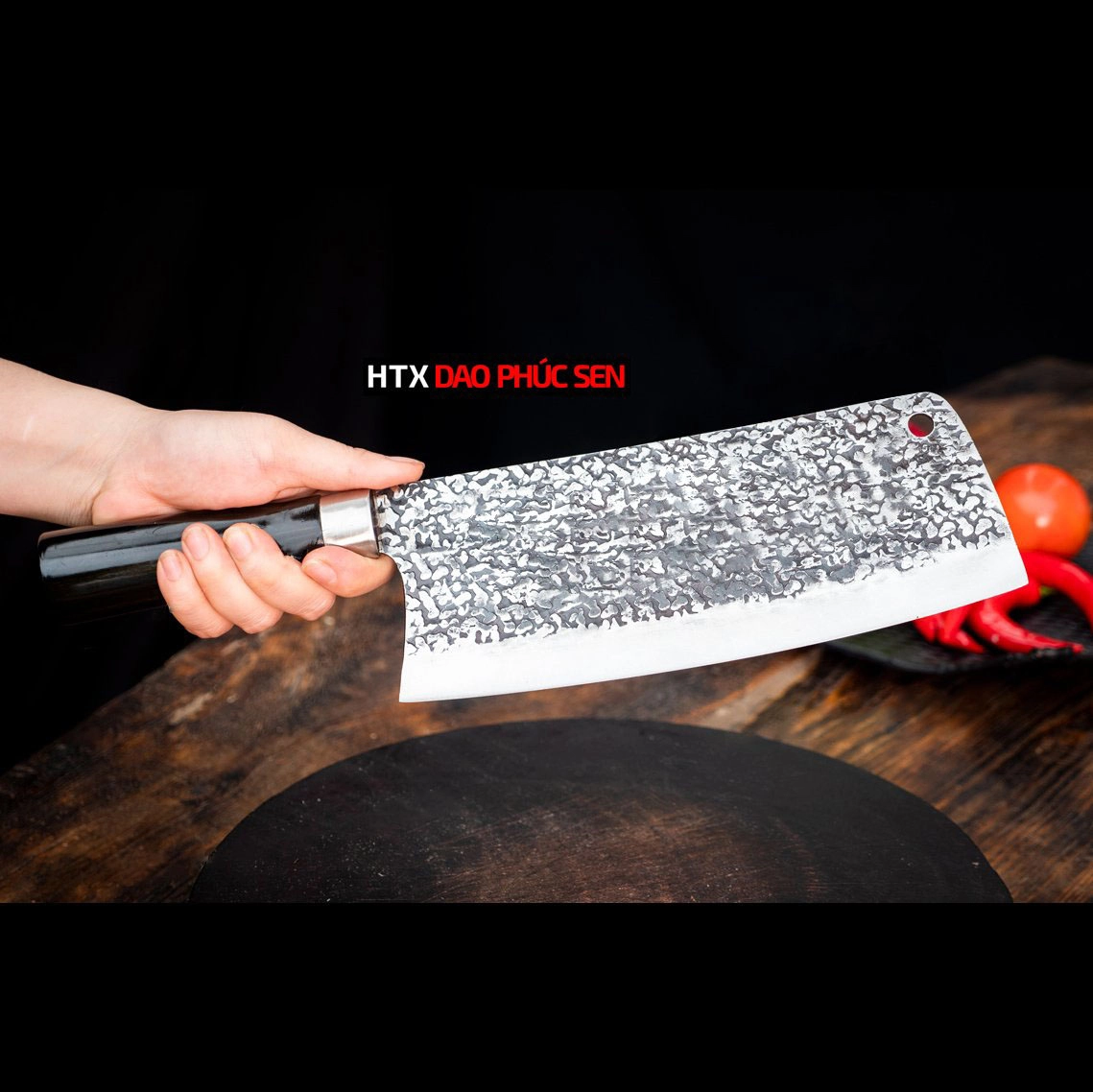 Dao chặt gà sắc bén -Thép nhíp ô tô - Cán mun khâu inox - N09TM