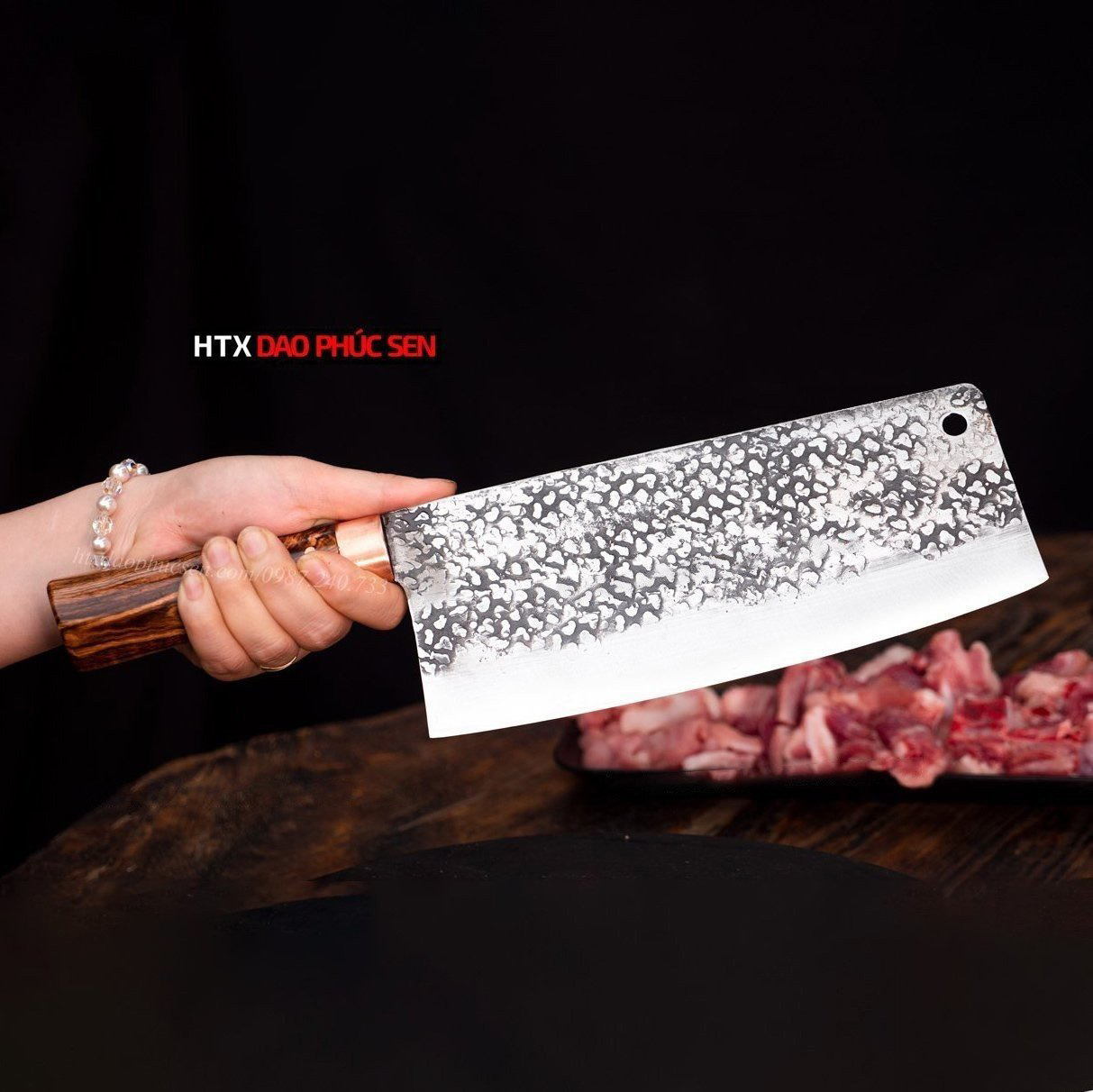 Dao chặt xương sắc bén - Thép nhíp ô tô - Cán cẩm khâu đồng - G06TDD