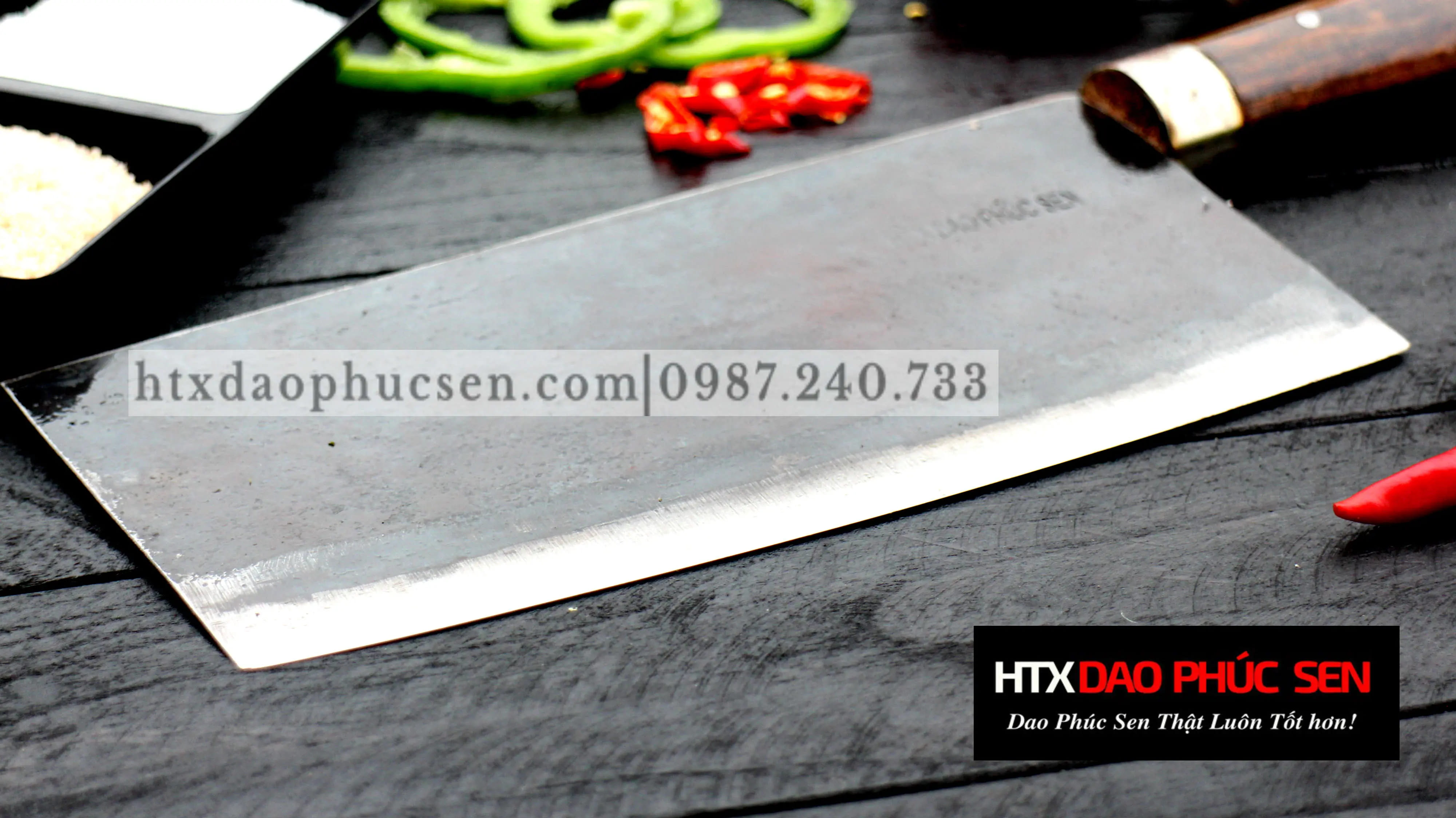 Dao thái phở bản 10 - Thép nhíp ô tô - Cán cẩm khâu inox GTPC