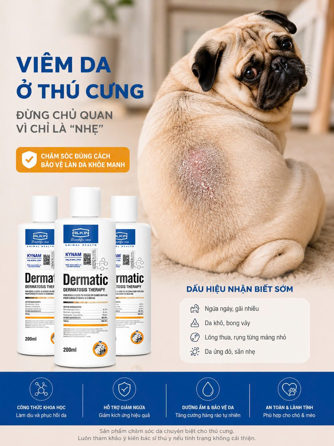 Tình trạng đóng vảy sừng dày do Demodex hoặc bã nhờn tích tụ sẽ cản trở các dung dịch chăm sóc tiếp xúc với bề mặt da tổn thương.