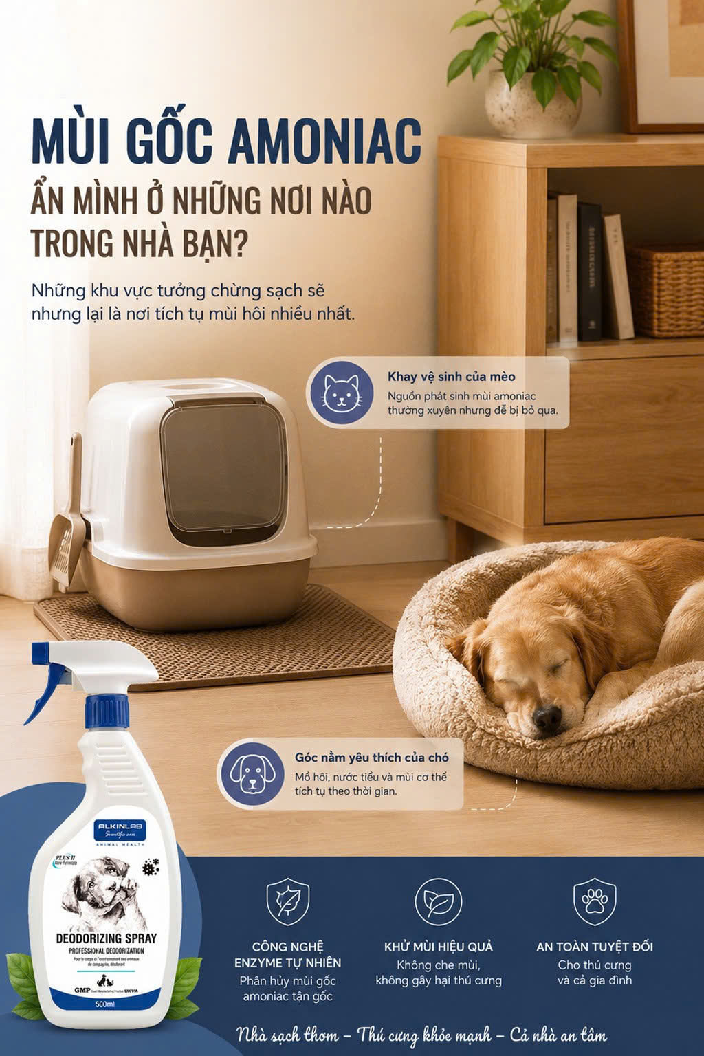 Việc dùng hương thơm mạnh để đè lên mùi nước tiểu hay bã nhờn cũ thường tạo ra một hỗn hợp mùi gây khó chịu và căng thẳng cho thú cưng.