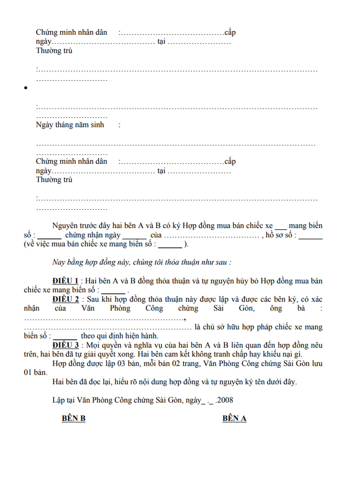 F. Thỏa thuận hủy bỏ hợp đồng mua bán xe 2