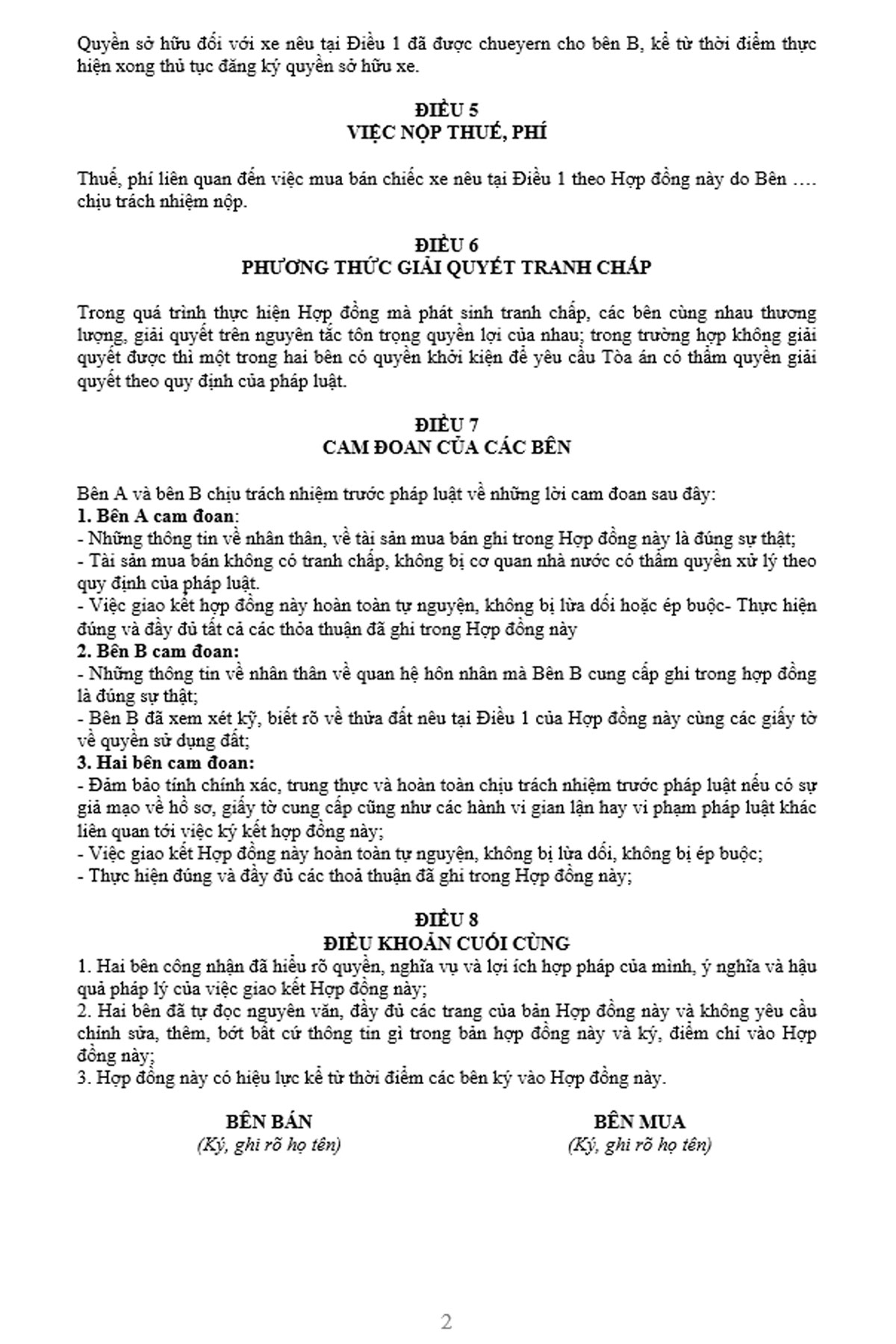 Mẫu hợp đồng mua bán xe ô tô mới nhất 2