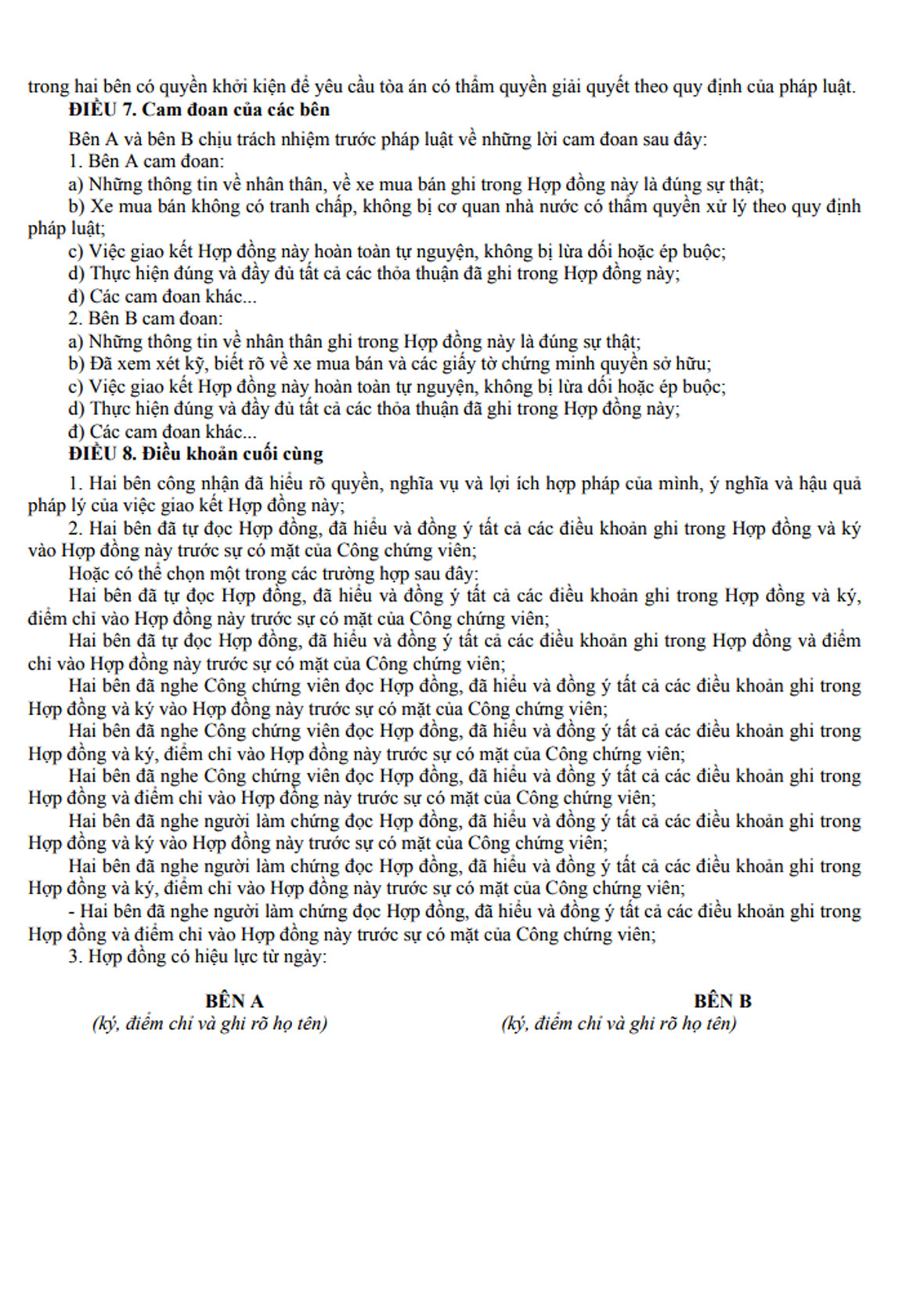 B. Mẫu hợp đồng mua bán xe 2. 3