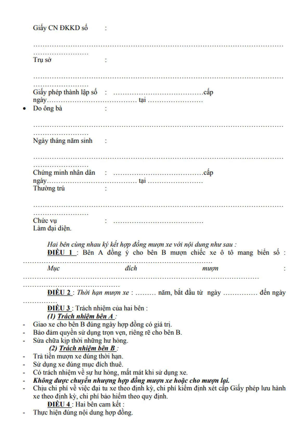 C. Mẫu hợp đồng mượn xe 2