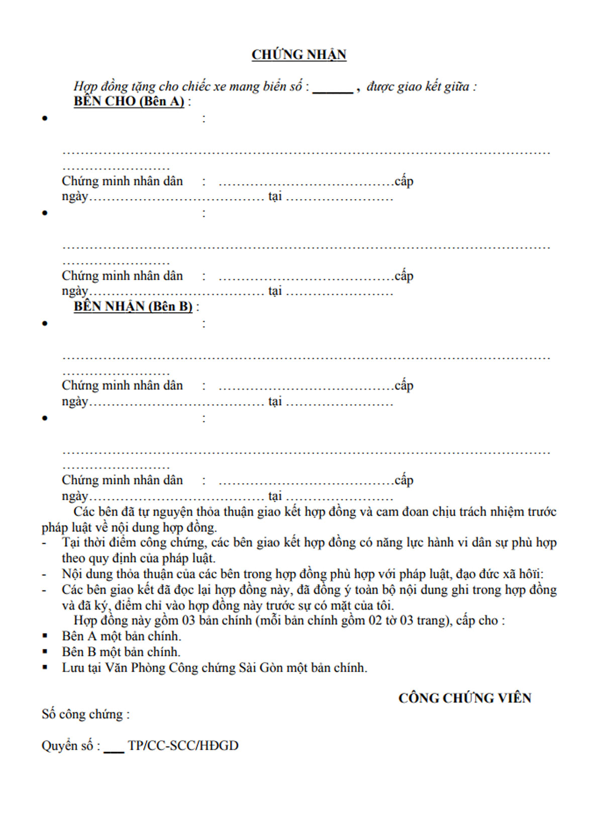 D. Mẫu hợp đồng tặng cho xe 4