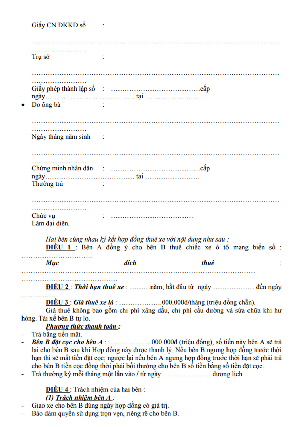 E. Mẫu hợp đồng thuê xe 2