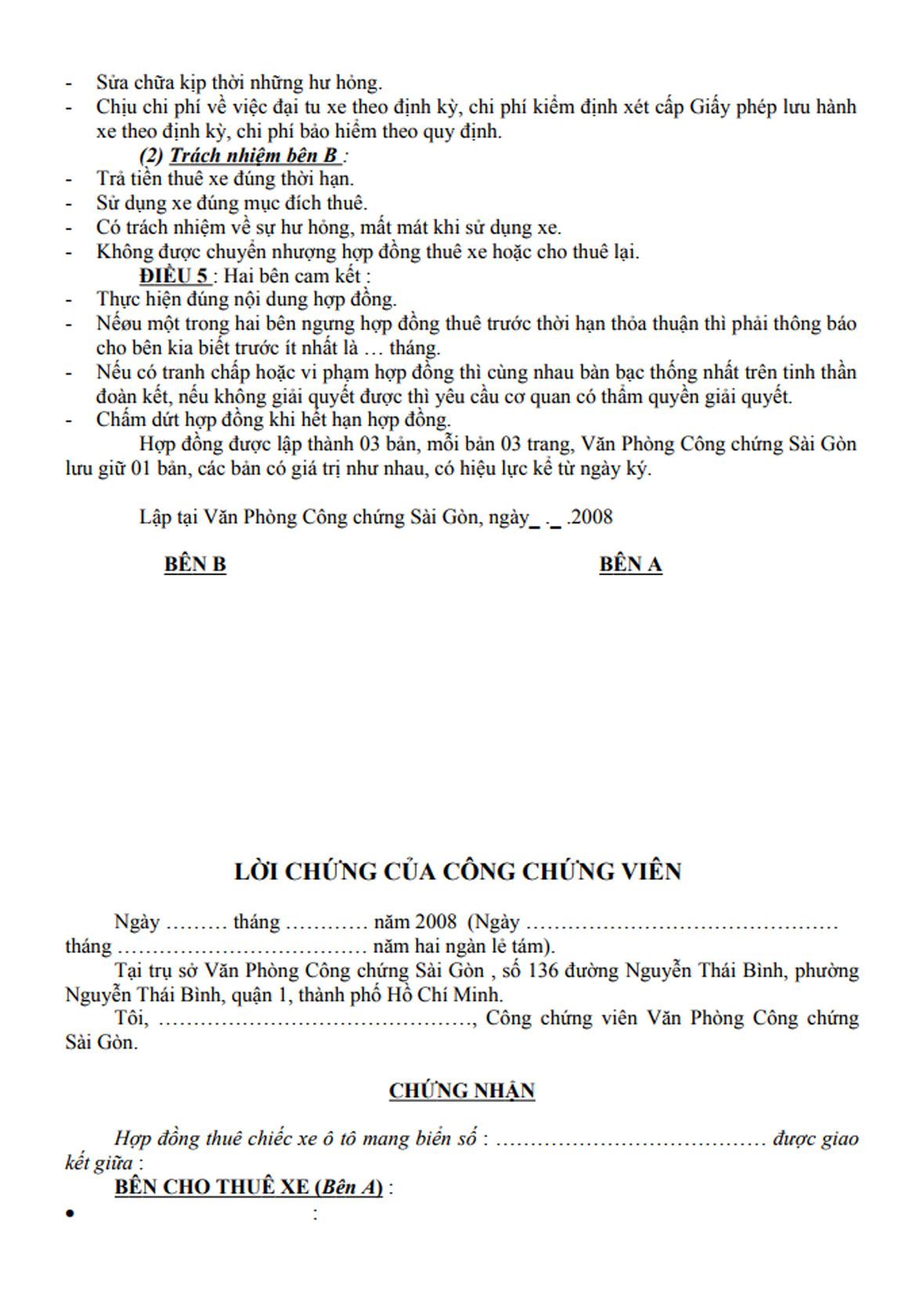 E. Mẫu hợp đồng thuê xe 3