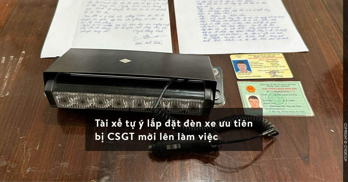 Tài xế tự ý lắp đặt đèn xe ưu tiên bị CSGT mời lên làm việc