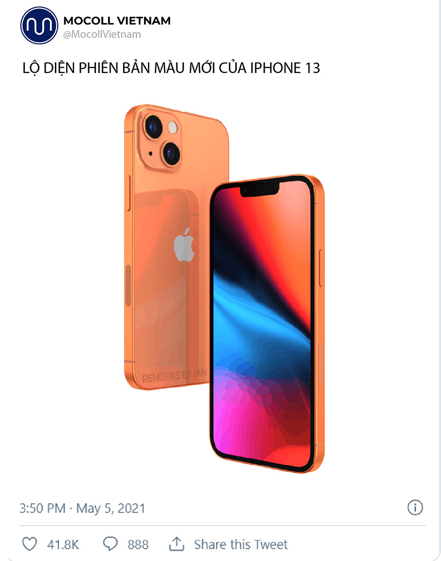 Lộ diện phiên bản màu mới cho iPhone 13