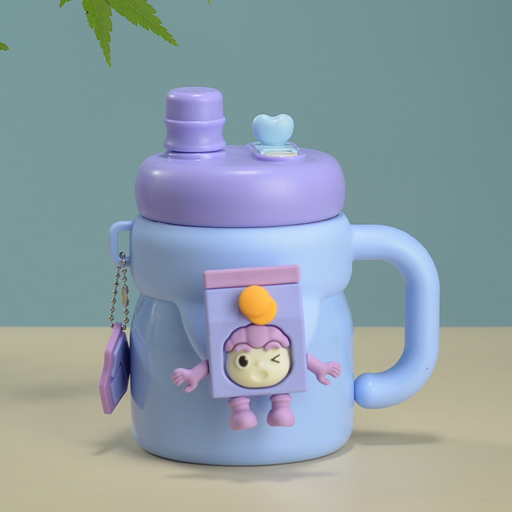 Cốc Giữ Nhiệt Hoạt Hình Có Tay Cầm Và Ống Hút INOX 304 Dung Tích 580ml KAK-20