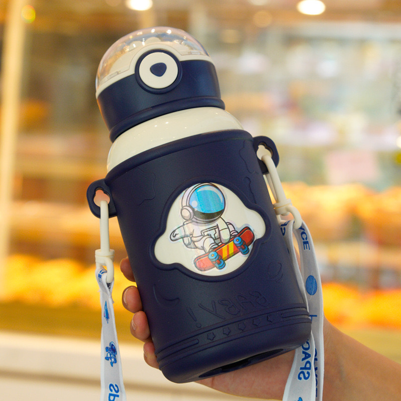 Bình đựng nước giữ nhiệt thép không gỉ INOX 316 dễ thương dung tích 500ml có ống hút kèm dây VAT-23