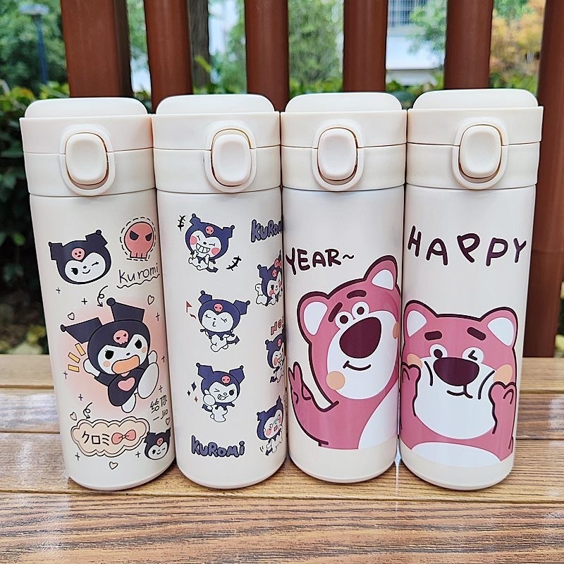 Bình nước giữ nhiệt in hình Gấu Dâu & Kuromi dễ thương dung tích 420ml inox SUS304 cao cấp TP28