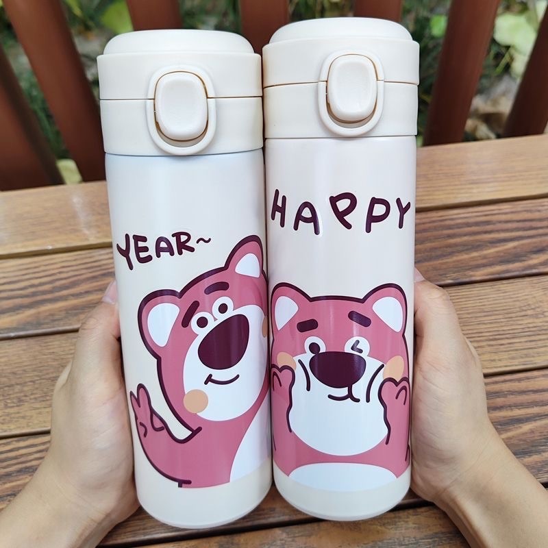 Bình nước giữ nhiệt in hình Gấu Dâu & Kuromi dễ thương dung tích 420ml inox SUS304 cao cấp TP28