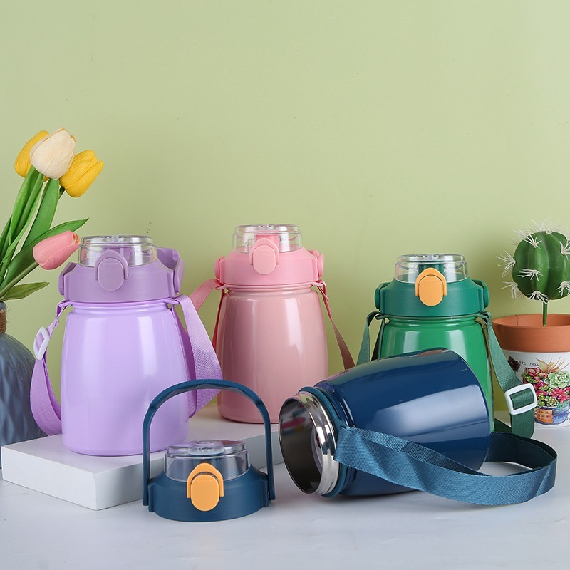 Bình giữ nhiệt 900ml inox 304 có ống hút Siêu Cute, giữ nhiệt 7-12h có dây đeo tiện dụng dễ dàng mang theo Ha-547