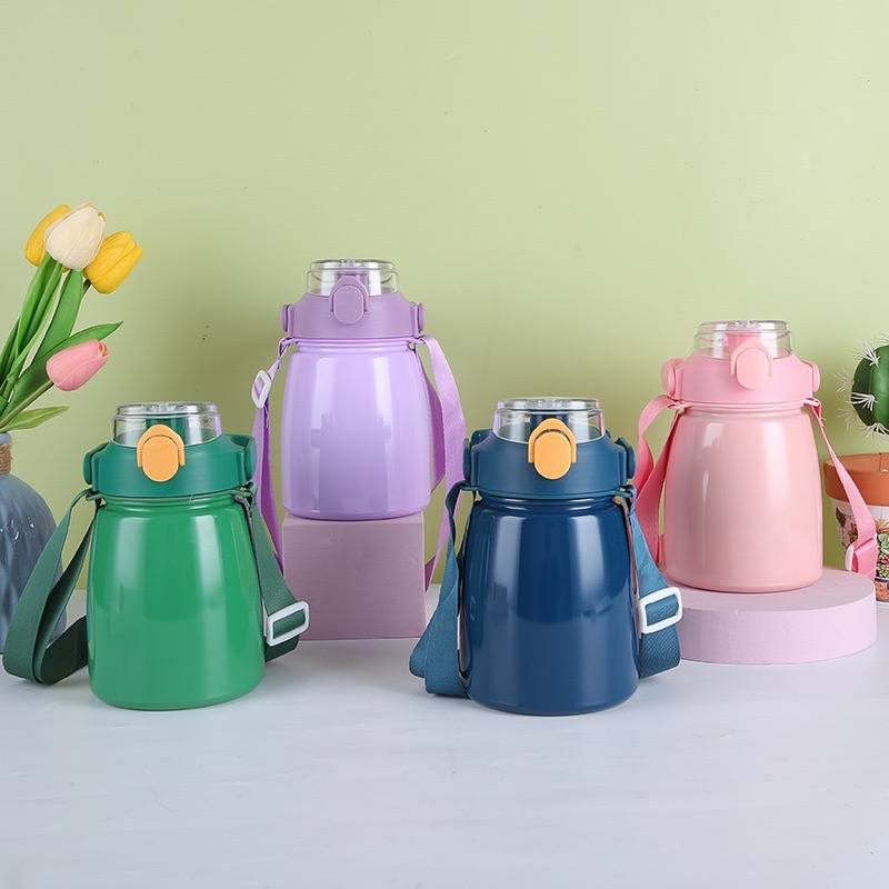 Bình giữ nhiệt 900ml inox 304 có ống hút Siêu Cute, giữ nhiệt 7-12h có dây đeo tiện dụng dễ dàng mang theo Ha-547