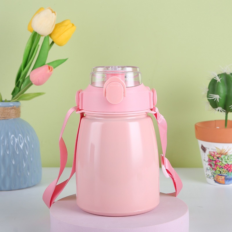 Bình giữ nhiệt 900ml inox 304 có ống hút Siêu Cute, giữ nhiệt 7-12h có dây đeo tiện dụng dễ dàng mang theo Ha-547