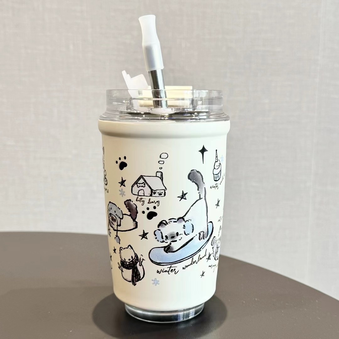 Ly giữ nhiệt cao cấp inox 316 hoạ tiết vẽ tay hoạt hình ngộ nghĩnh 550ml BH-1127