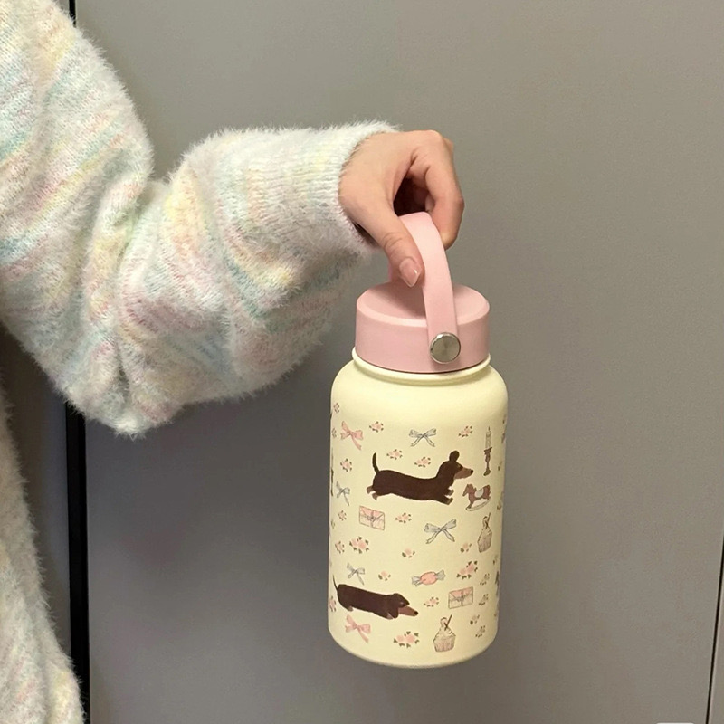 Bình giữ nhiệt cao cấp inox 316 hoạ tiết Cún Lạp Xưởng và Hello Kitty 650ml TL001