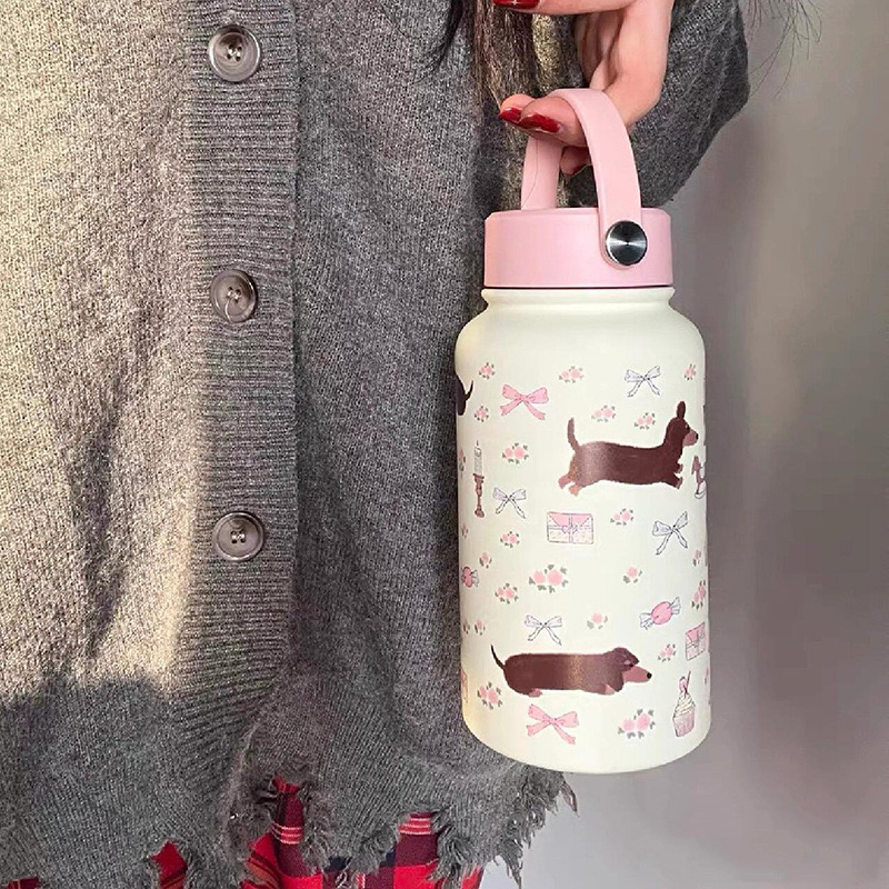 Bình giữ nhiệt cao cấp inox 316 hoạ tiết Cún Lạp Xưởng và Hello Kitty 650ml TL001
