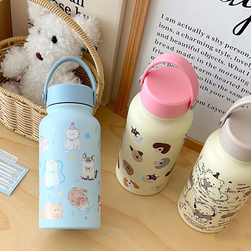 Bình giữ nhiệt cao cấp inox 316 hoạ tiết Cún Lạp Xưởng và Hello Kitty 650ml TL001