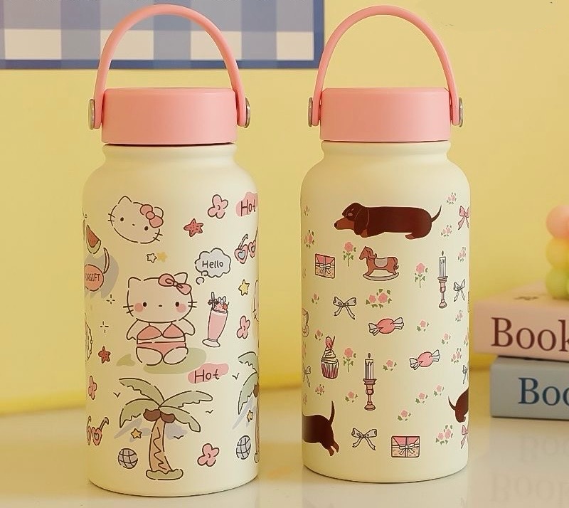 Bình giữ nhiệt cao cấp inox 316 hoạ tiết Cún Lạp Xưởng và Hello Kitty 650ml TL001