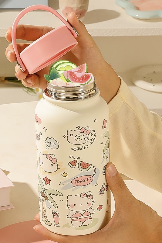 Bình giữ nhiệt cao cấp inox 316 hoạ tiết Cún Lạp Xưởng và Hello Kitty 650ml TL001