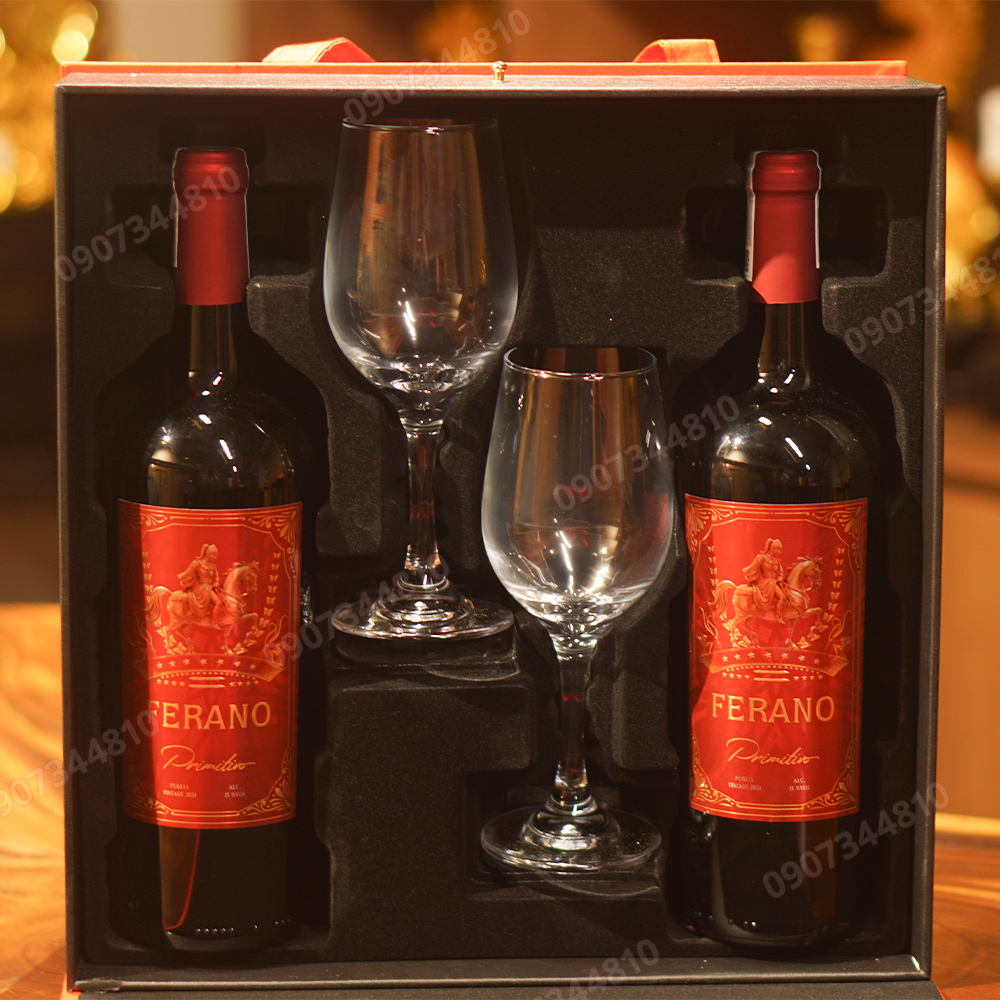Thông tin Hộp rượu vang đỏ Ferano Primitivo có quai xách