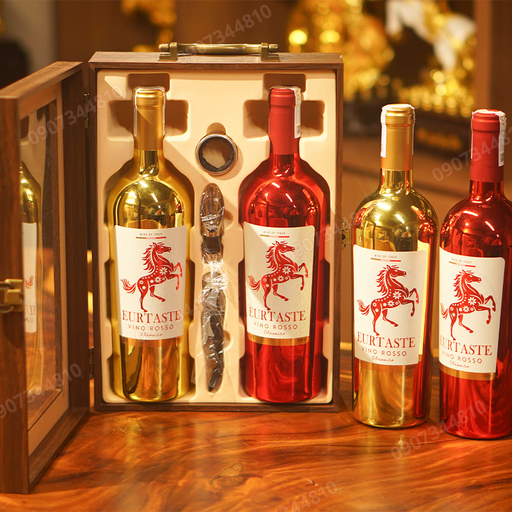 Thông tin Hộp rượu vang ngựa đỏ vàng Eurtaste Vino Rosso
