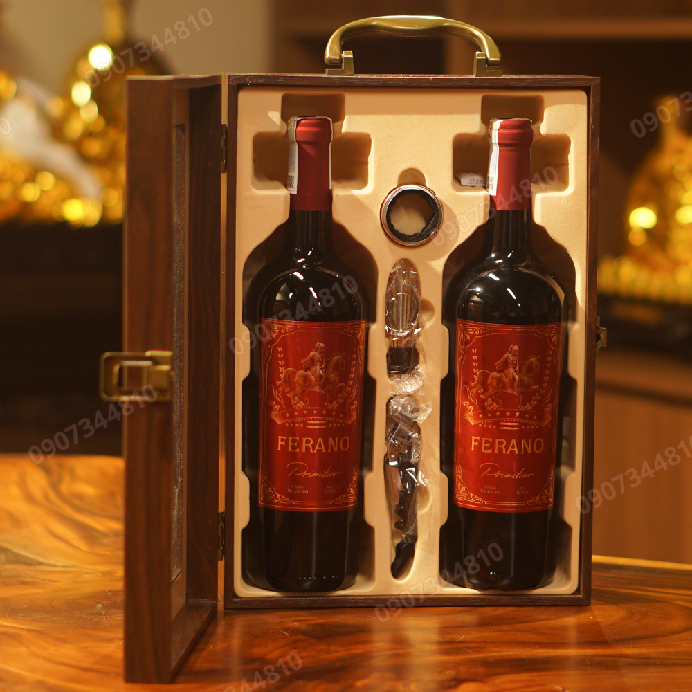 Thông tin Hộp gỗ rượu vang đỏ Ferano Primitivo