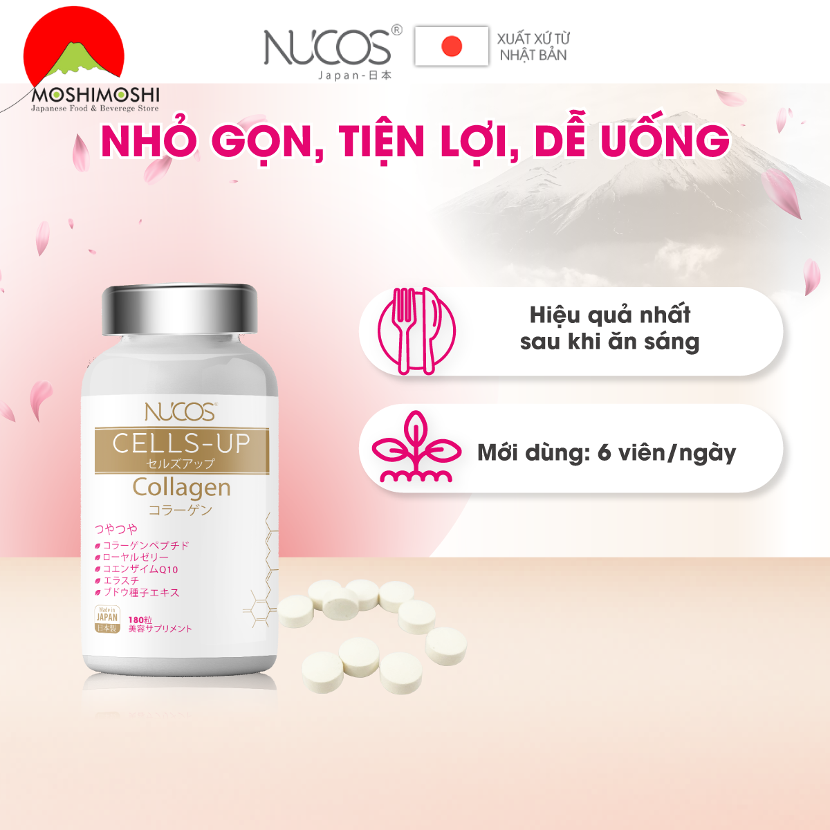 cách dùng Viên uống bổ sung Collagen Cells Up Nucos Nhật Bản