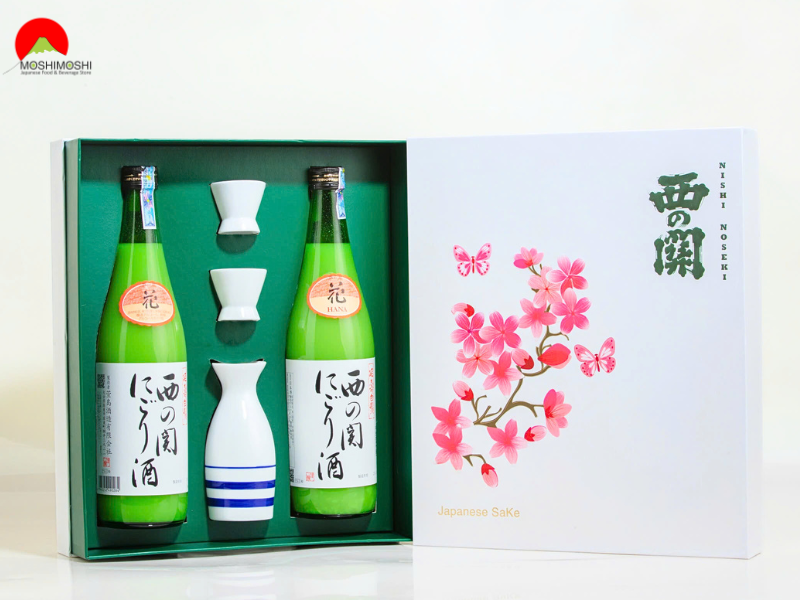 Hộp Quà Rượu Tết 2025 Đào Hoa Niên Sake Nishinoseki Nigori Zake