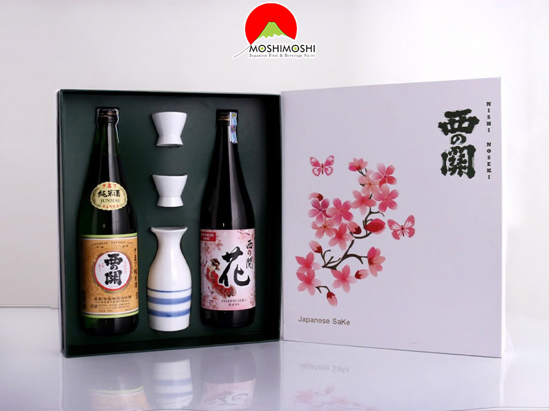 Hộp quà rượu tết lớn Đào Niên Hoa Nishinoseki Hana và Junmaishu