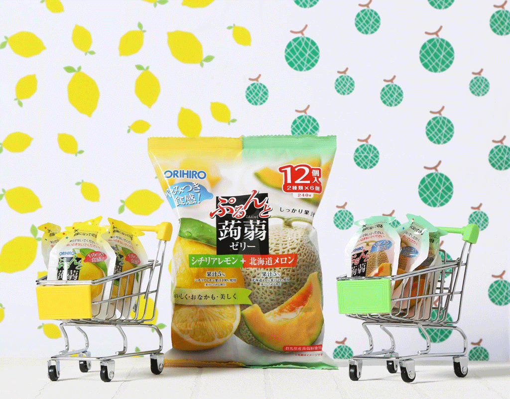 thạch trái cây Orihiro vị chanh và dưa lưới cung cấp nhiều chất xơ và vitamin, thơm ngon sảng khoái